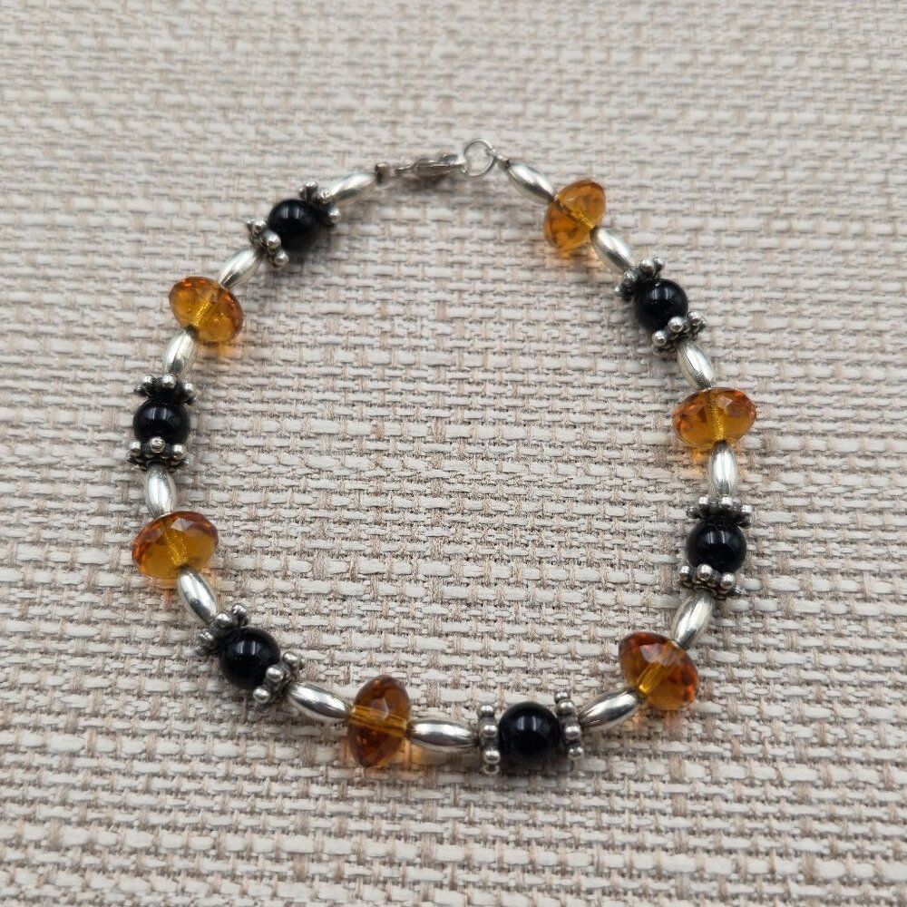 7.5 Inch Sterling Silver Glass And Stone Bracelet B911